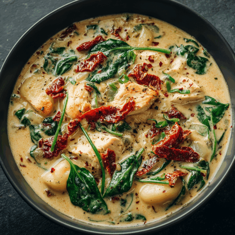 Creamy Chicken Gnocchi Soup with Spinach and Sun-Dried Tomatoes