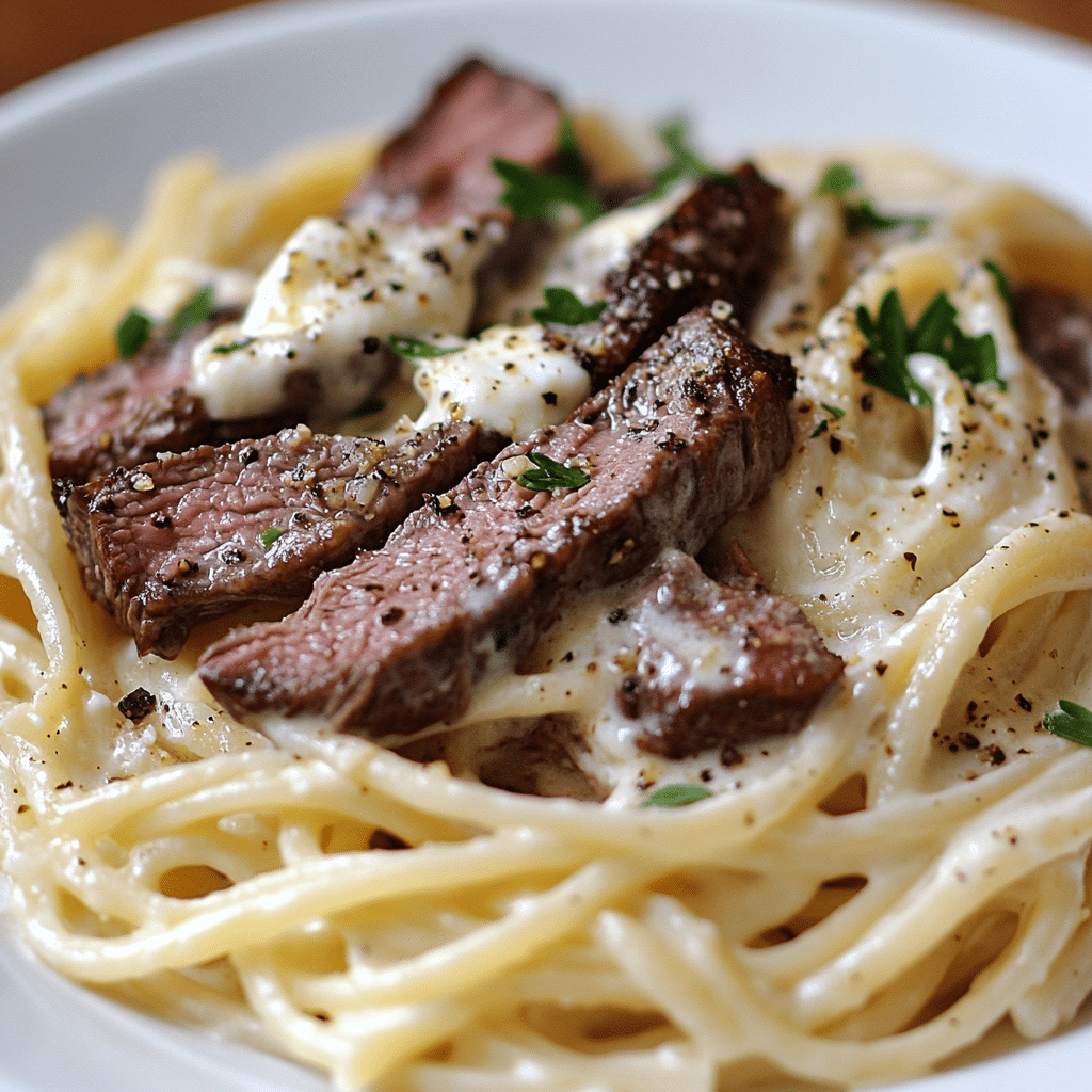Creamy Garlic Steak Pasta