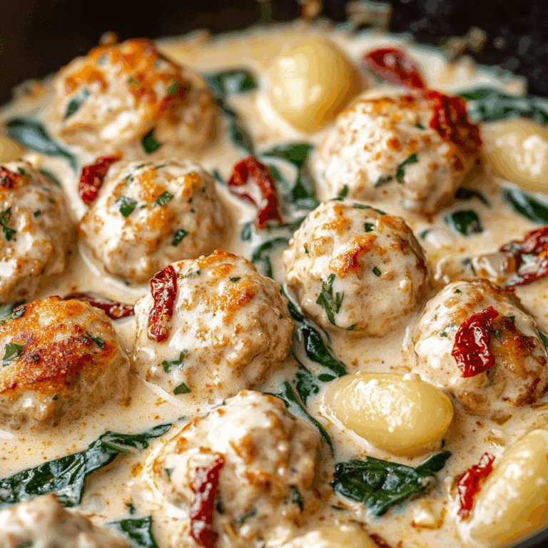 Creamy Tuscan Chicken Meatballs with Gnocchi