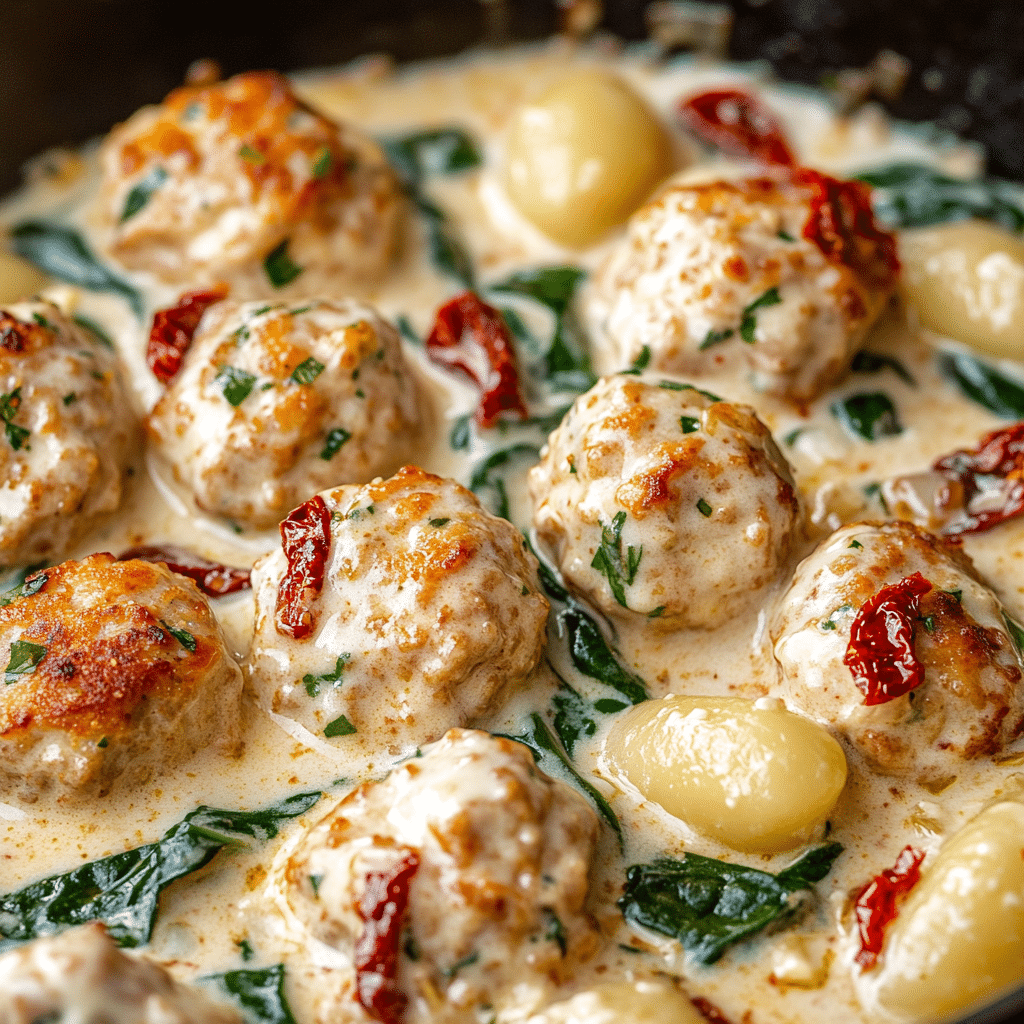 Creamy Tuscan Chicken Meatballs with Gnocchi