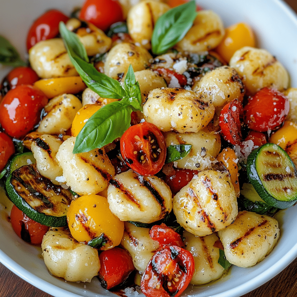 Grilled Gnocchi Salad with Veggies and Mozzarella