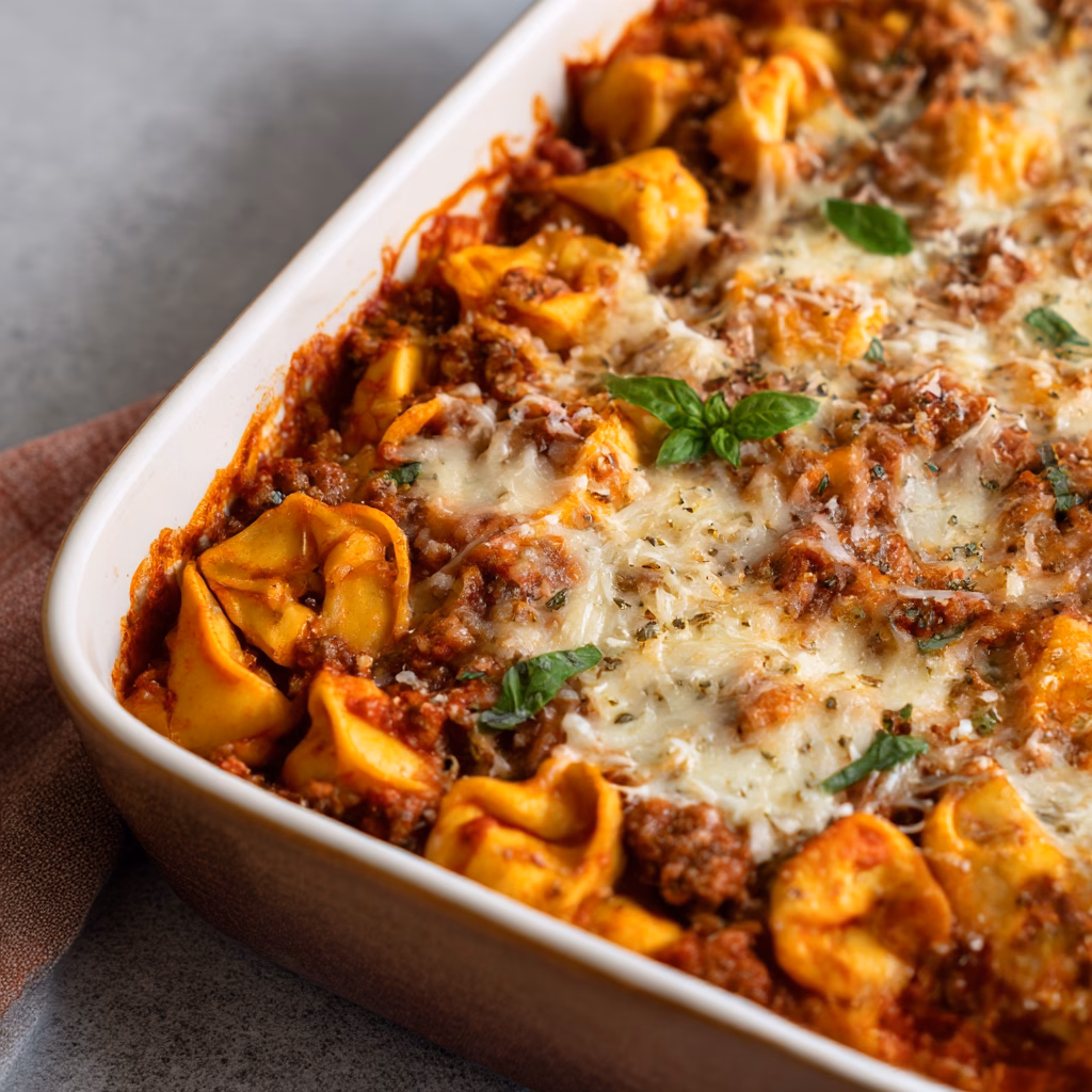 Baked Tortellini Casserole with Meat Sauce
