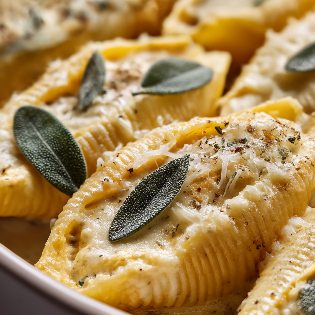 Creamy Pumpkin Stuffed Shells with Sage and Parmesan